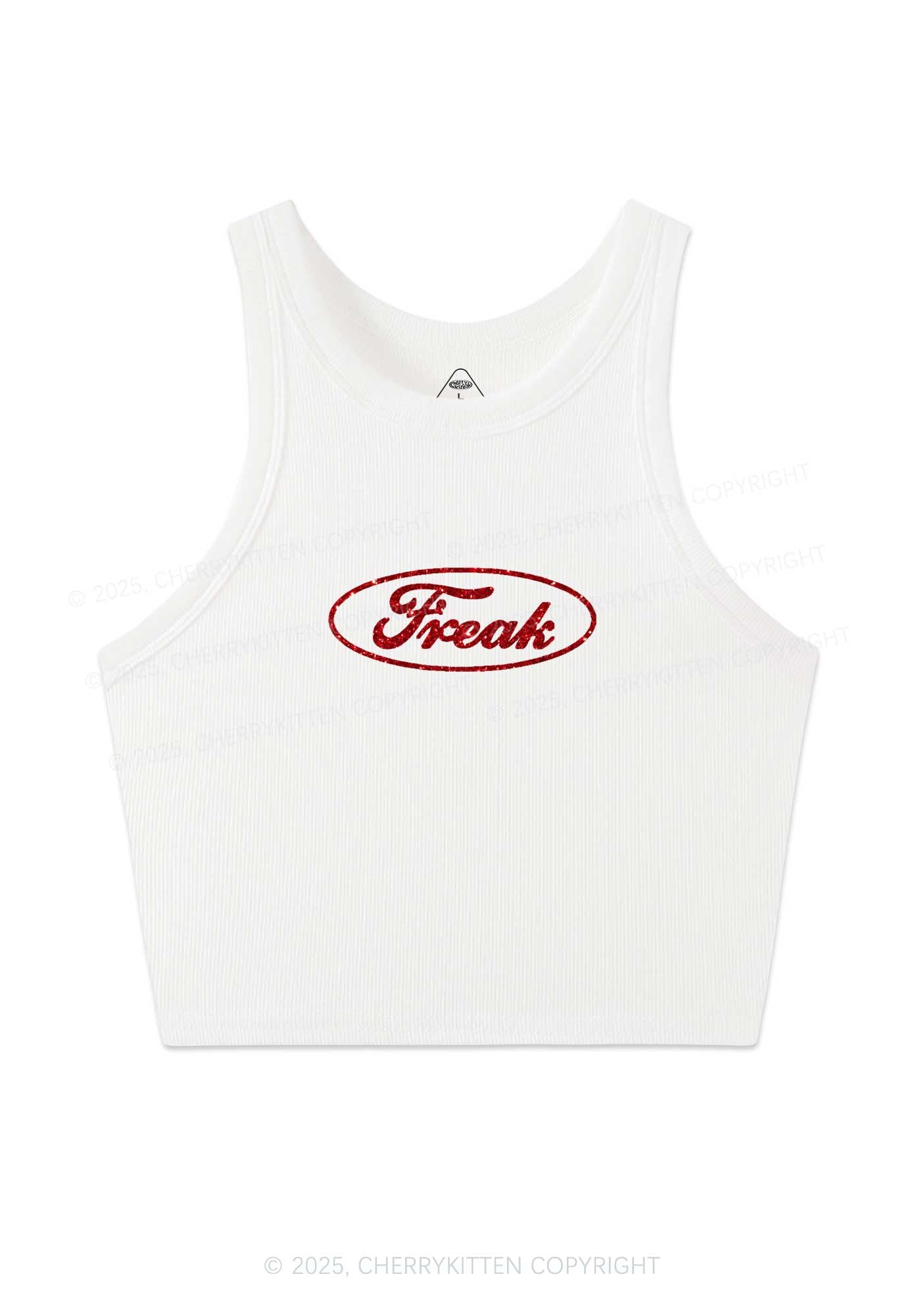 Glitter Oval Freak Y2K Crop Tank Top Cherrykitten