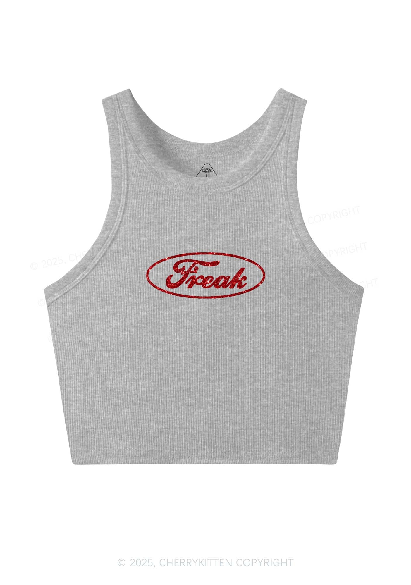 Glitter Oval Freak Y2K Crop Tank Top Cherrykitten