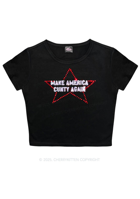 Rhinestone Make America Cxxty Again Y2K Baby Tee Cherrykitten