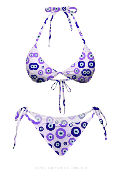 Purple Evil Eye Y2K Print Bikini Set Cherrykitten
