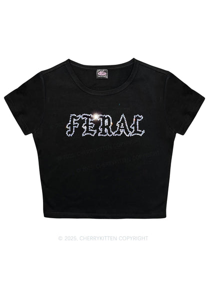Rhinestone Feral Y2K Baby Tee Cherrykitten