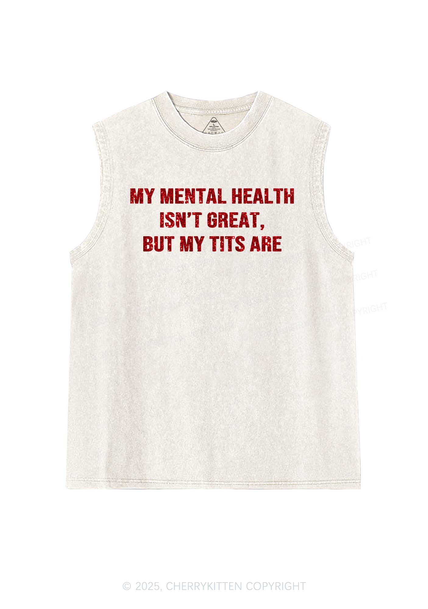 Glitter My Mental Health Isnt Great Y2K Washed Muscle Tank Cherrykitten