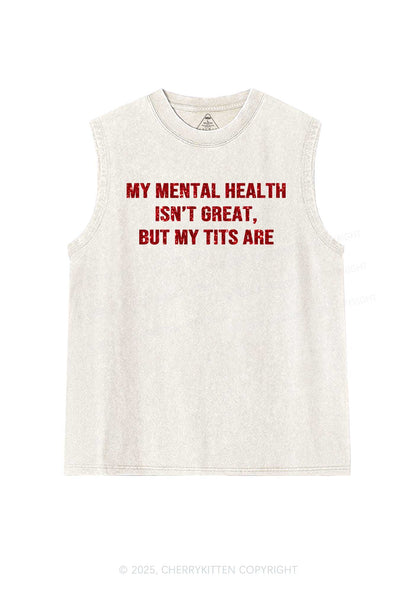 Glitter My Mental Health Isnt Great Y2K Washed Muscle Tank Cherrykitten