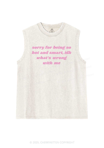 Glitter Sorry For Being So Smart Y2K Washed Muscle Tank Cherrykitten
