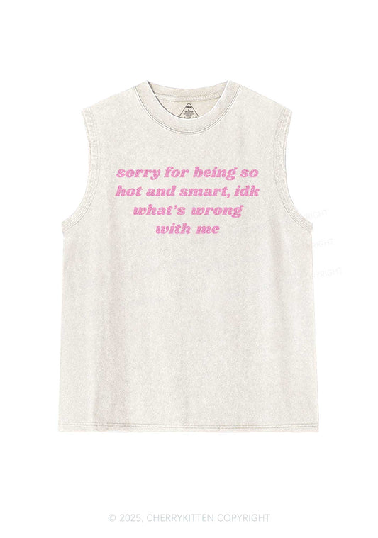 Glitter Sorry For Being So Smart Y2K Washed Muscle Tank Cherrykitten