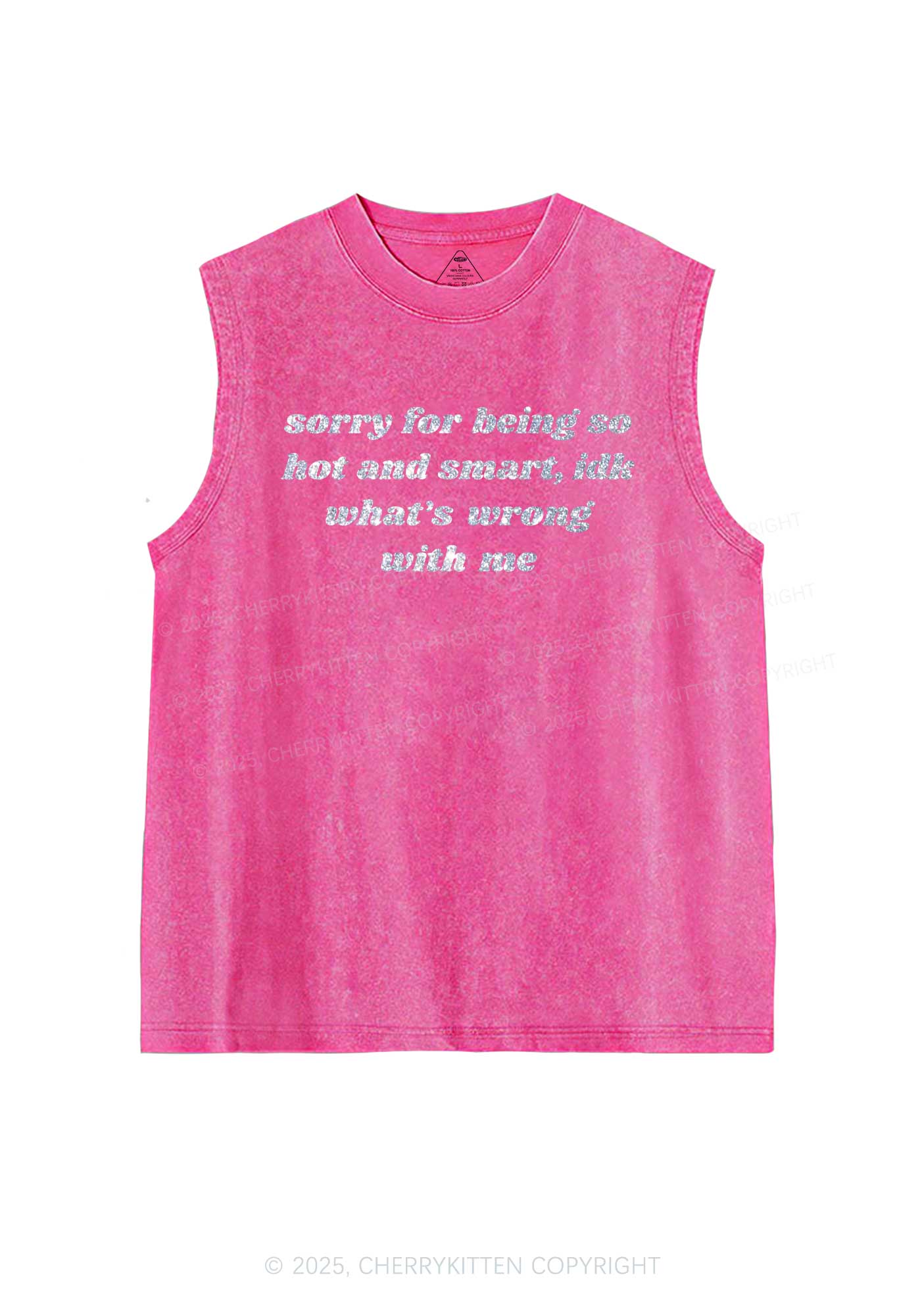 Glitter Sorry For Being So Smart Y2K Washed Muscle Tank Cherrykitten
