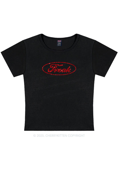 Glitter Oval Freak Y2K Baby Tee Cherrykitten