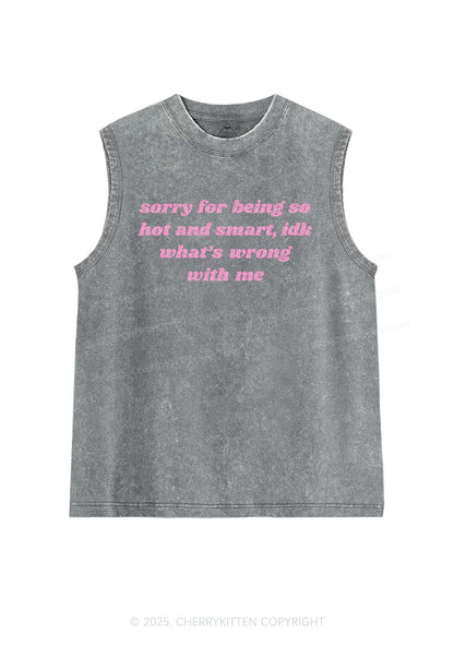 Glitter Sorry For Being So Smart Y2K Washed Muscle Tank Cherrykitten