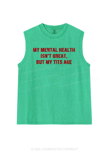 Glitter My Mental Health Isnt Great Y2K Washed Muscle Tank Cherrykitten
