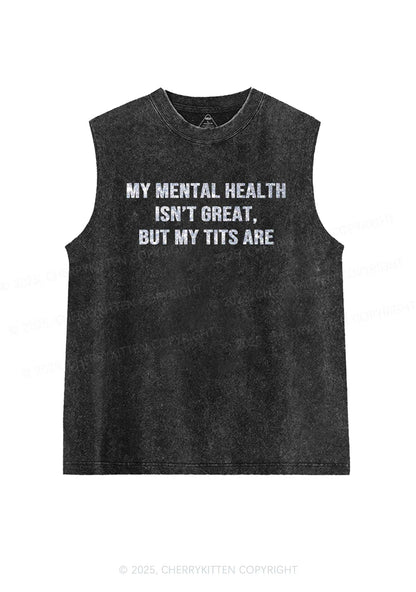 Glitter My Mental Health Isnt Great Y2K Washed Muscle Tank Cherrykitten