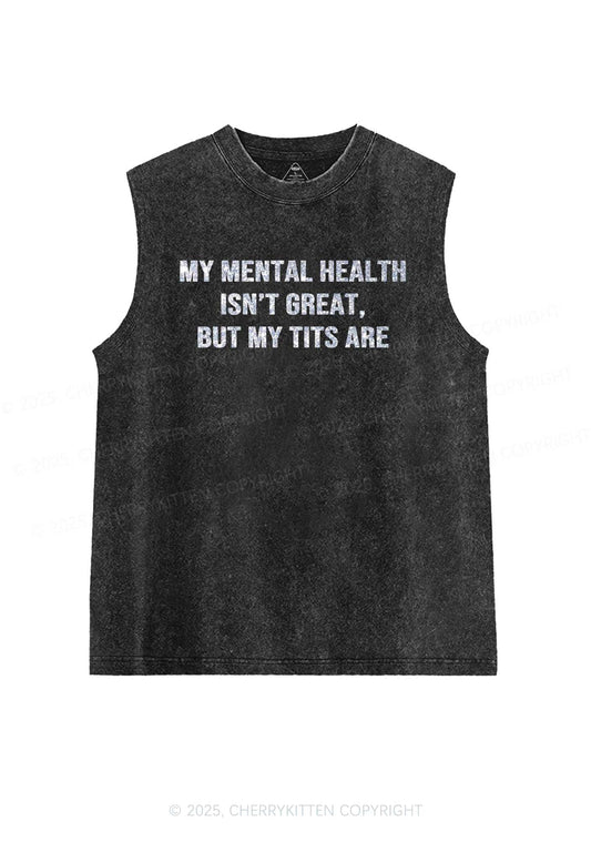 Glitter My Mental Health Isnt Great Y2K Washed Muscle Tank Cherrykitten