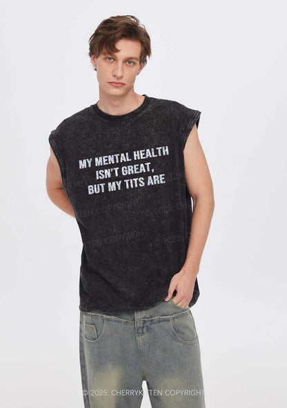 Glitter My Mental Health Isnt Great Y2K Washed Muscle Tank Cherrykitten