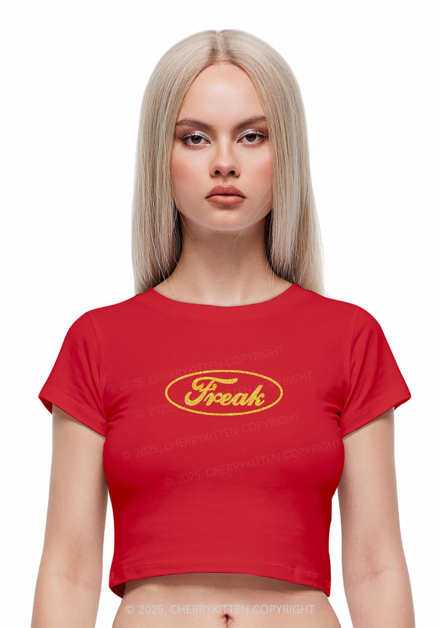 Glitter Oval Freak Y2K Baby Tee Cherrykitten