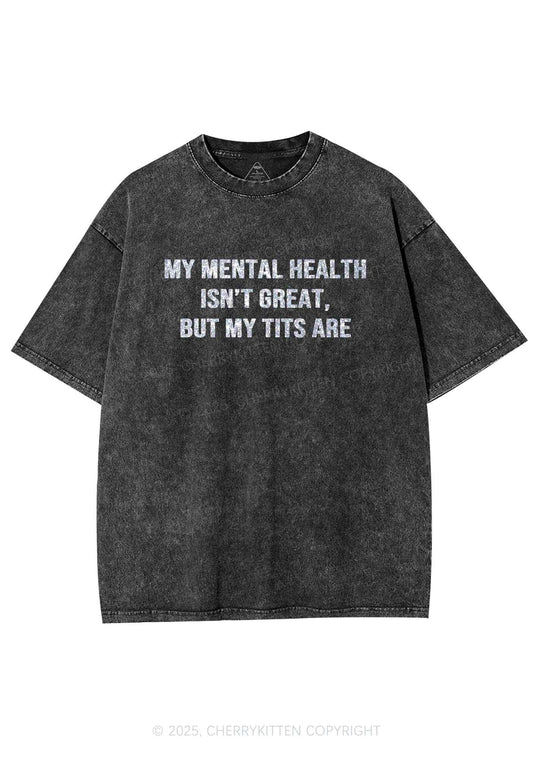 Glitter My Mental Health Isnt Great Y2K Shirts Washed Tee Cherrykitten