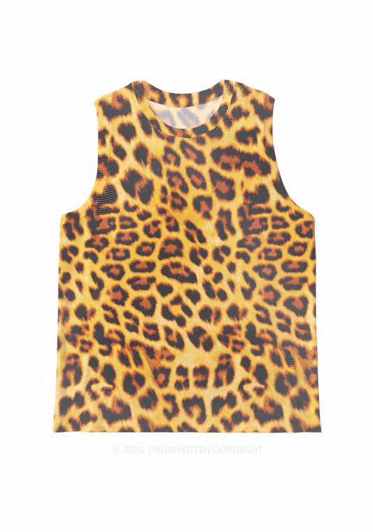 Brown Leopard Y2K Mesh Muscle Tank Cherrykitten
