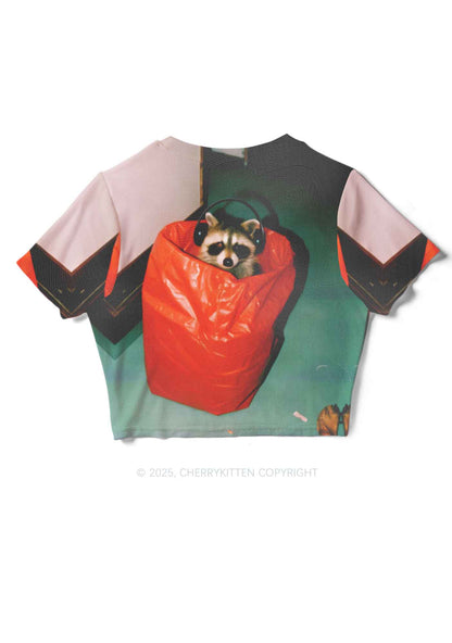 Raccoon With Headphones Y2K Mesh Crop Top Cherrykitten