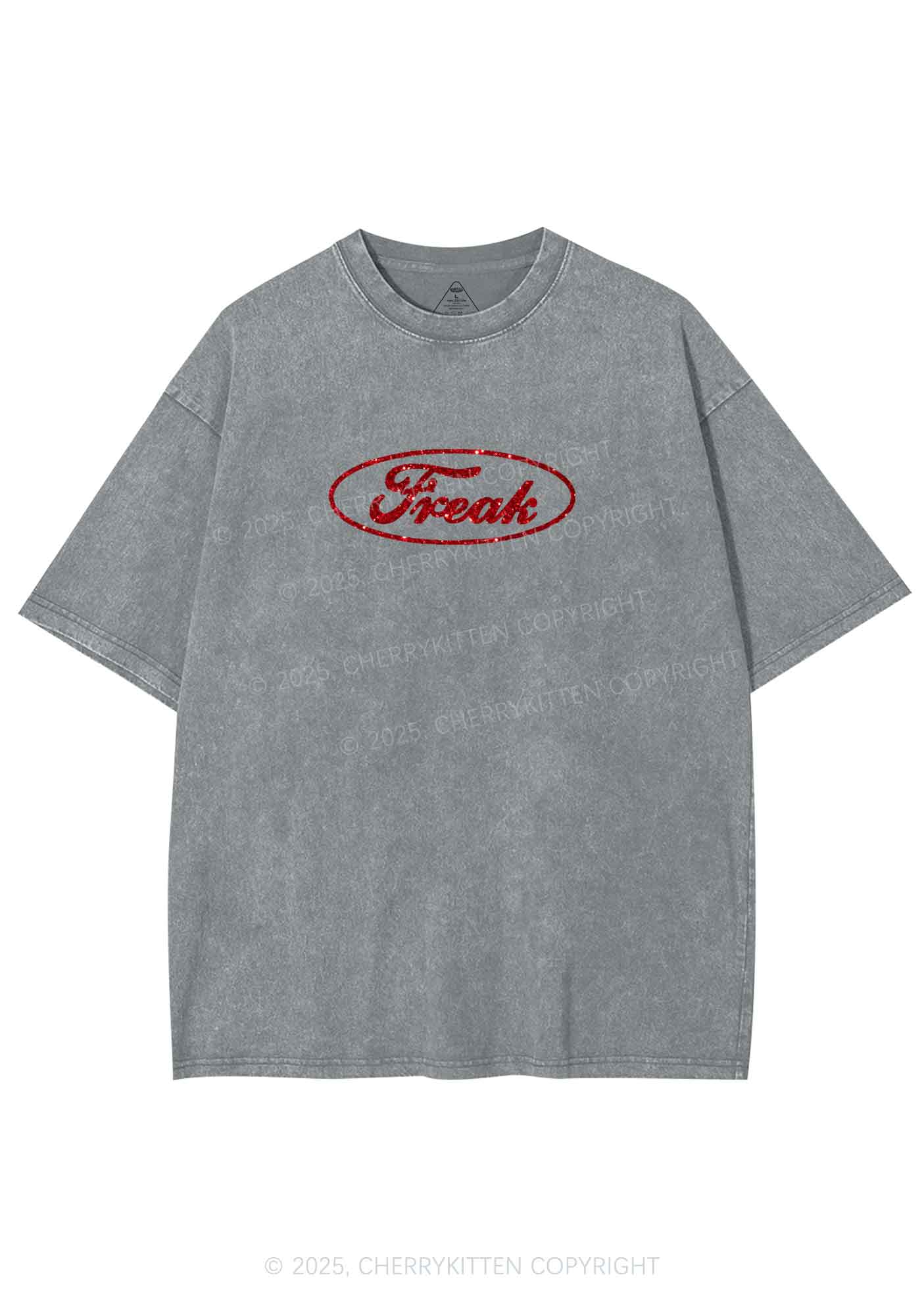Glitter Oval Freak Y2K Shirts Washed Tee Cherrykitten