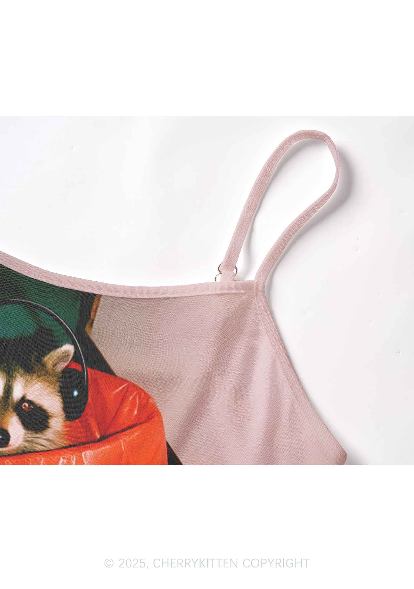 Raccoon With Headphones Y2K Mesh Cami Tank Cherrykitten