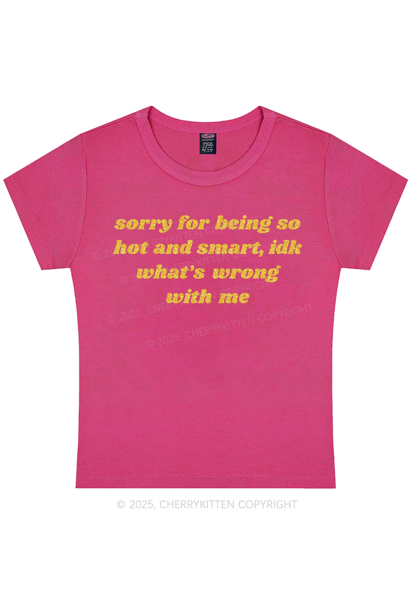 Glitter Sorry For Being So Smart Y2K Baby Tee Cherrykitten