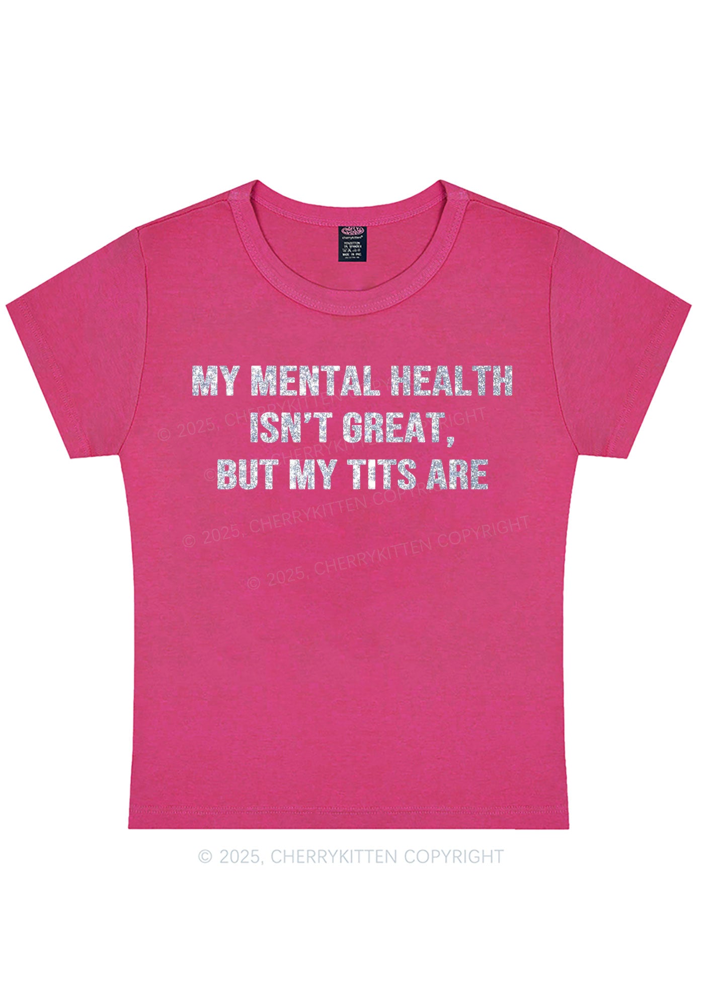Glitter My Mental Health Isnt Great Y2K Baby Tee Cherrykitten