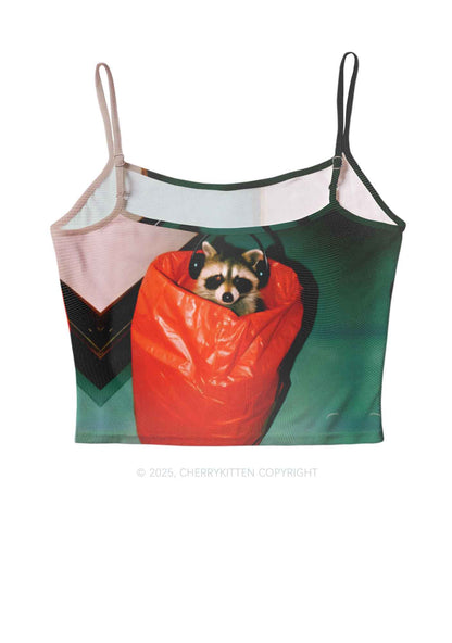 Raccoon With Headphones Y2K Mesh Cami Tank Cherrykitten