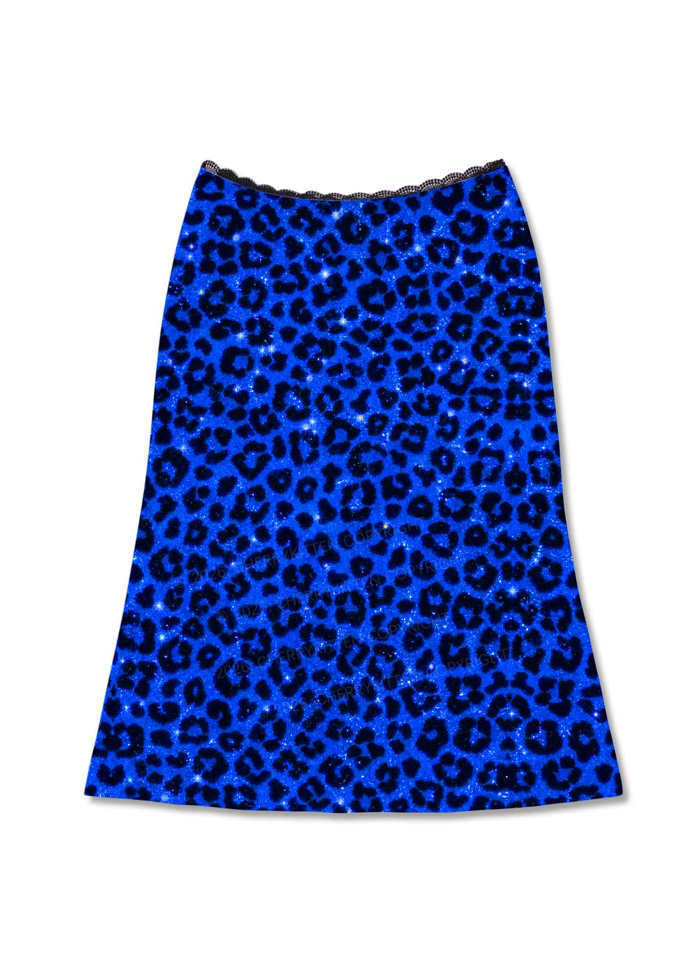 Royal Blue Leopard Y2K Print Midi Skirt Cherrykitten