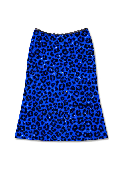 Royal Blue Leopard Y2K Print Midi Skirt Cherrykitten