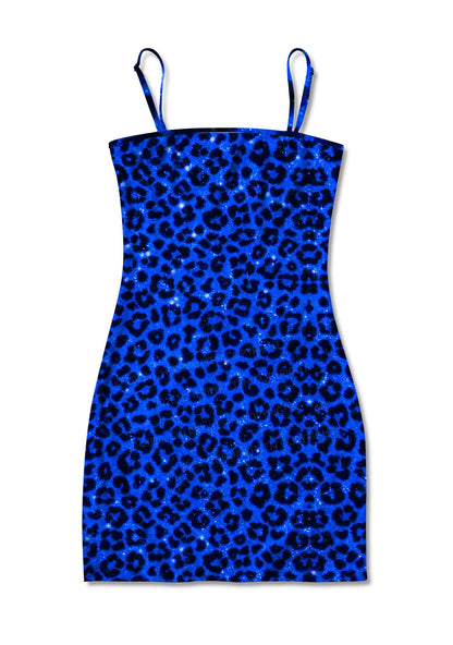 Royal Blue Leopard Y2K Print Slip Dress Cherrykitten