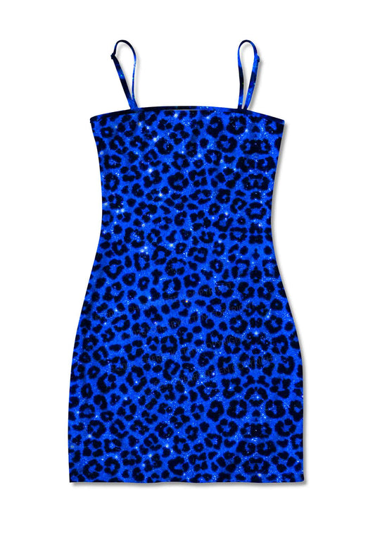 Royal Blue Leopard Y2K Print Slip Dress Cherrykitten