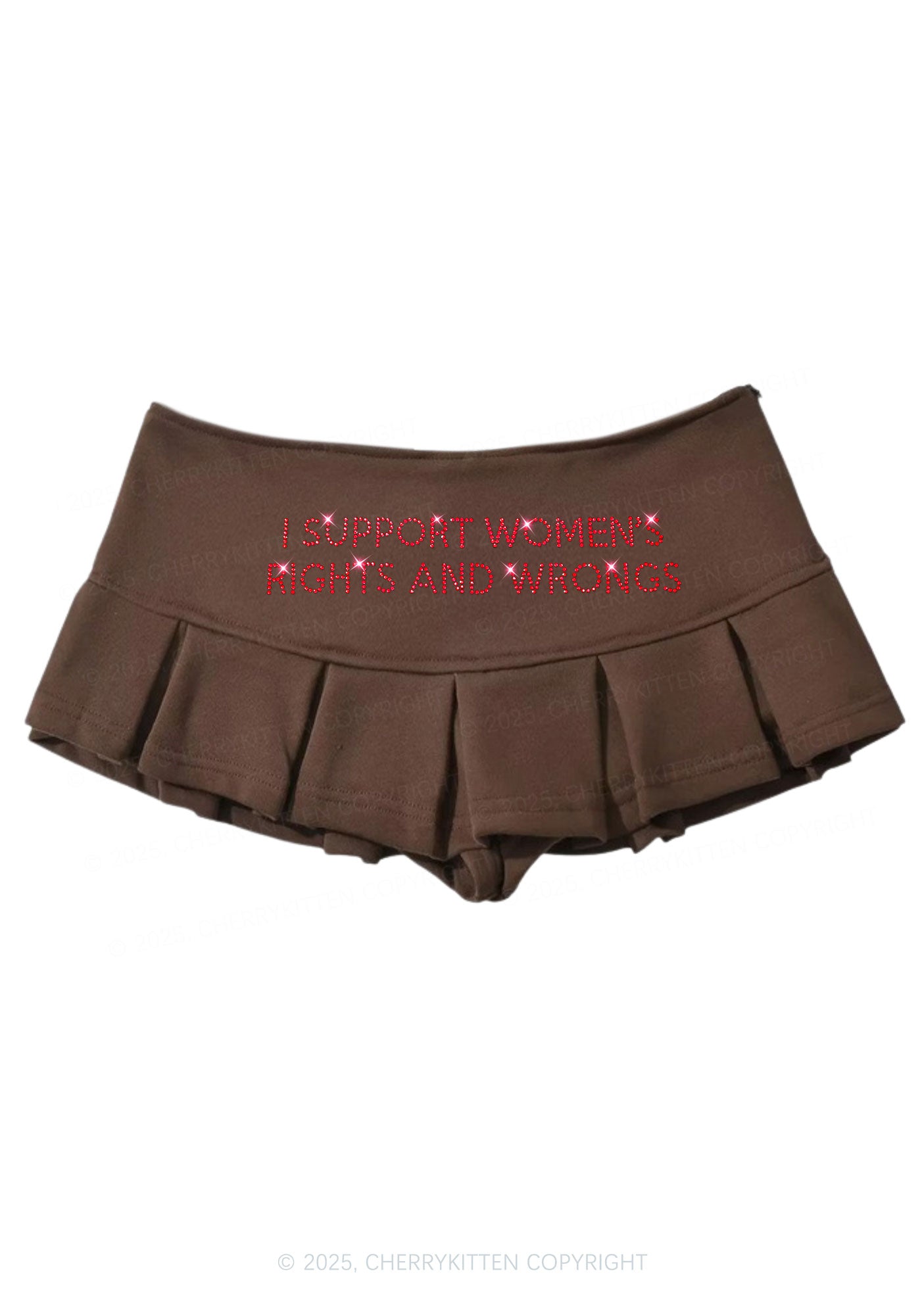 Rhinestone I Support Women Y2K Mini Pleated Skirts Cherrykitten