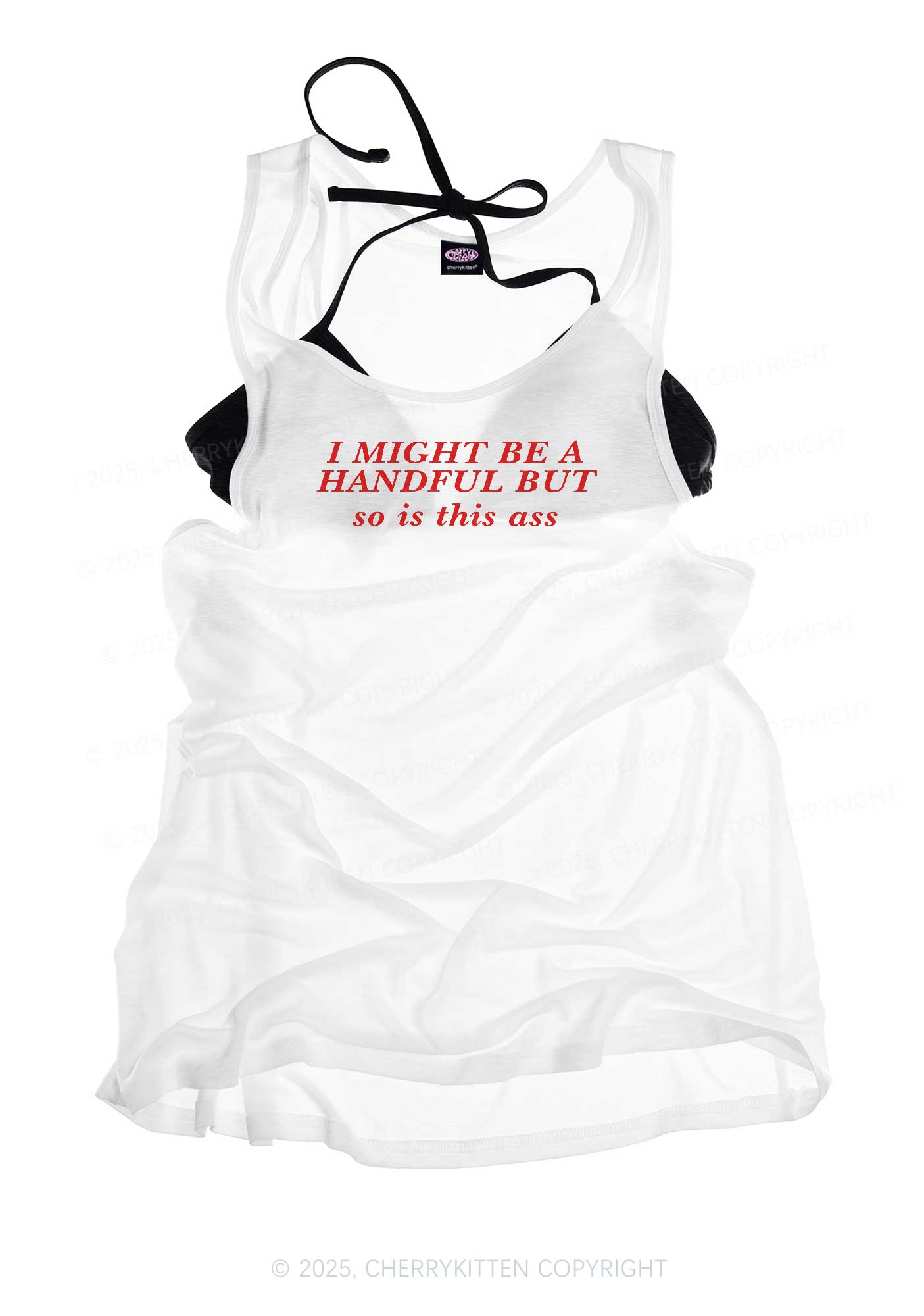I Might Be Handful Y2K Sheer Boyfriend Tank Cherrykitten