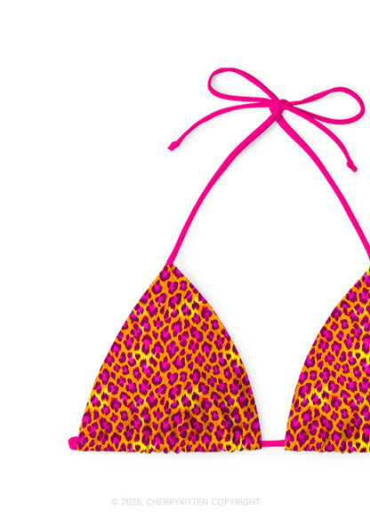 Orange Hot Pink Leopard Y2K Print Bikini Set Cherrykitten