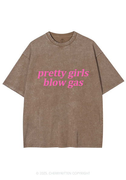 Pretty Girls Blow Gas Y2K Shirts Washed Tee Cherrykitten