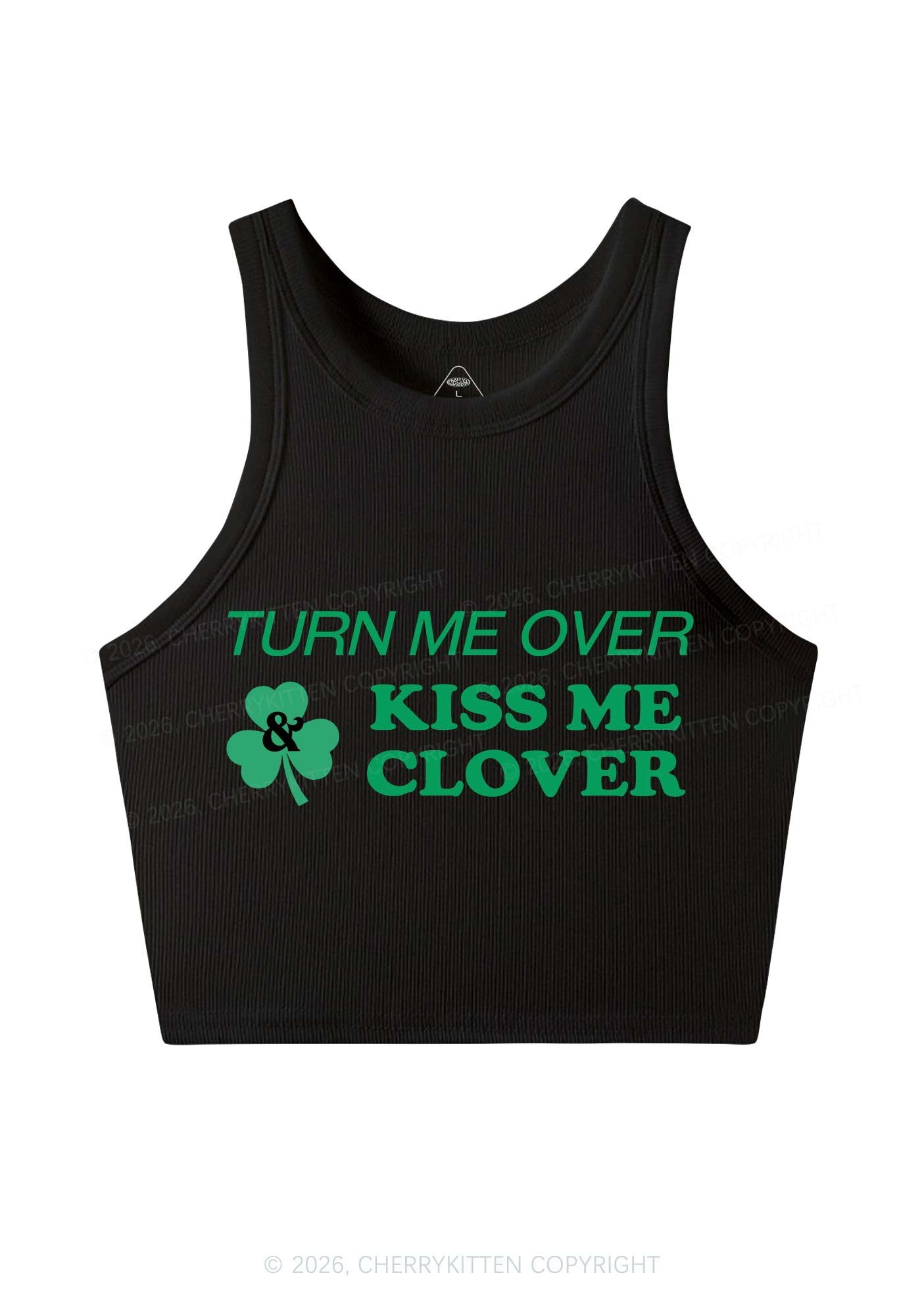 Turn Me Over Kiss Me Clover St Patricks Y2K Crop Tank Top Cherrykitten