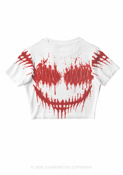 Halloween Blood Drip Face Y2K Mesh Crop Top Cherrykitten