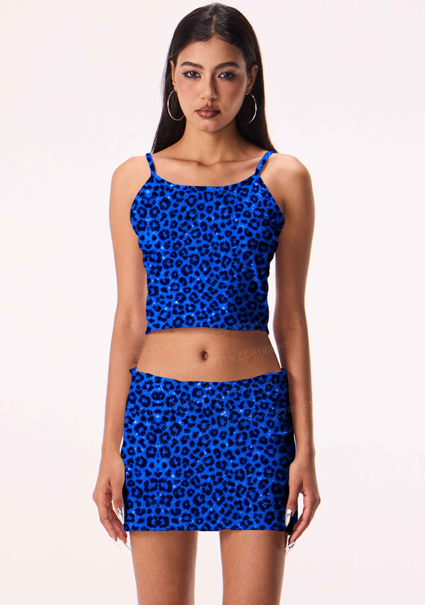 Royal Blue Leopard Y2K Print Mini Skirt Cherrykitten
