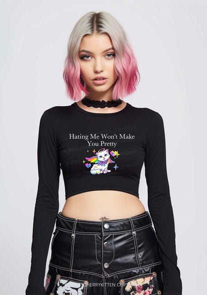 Hating Me Won't Make You Pretty Long Sleeve Crop Top Cherrykitten