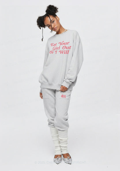 Eat Your Girl Out Pride Y2K Fleece Sweatshirts Set Cherrykitten