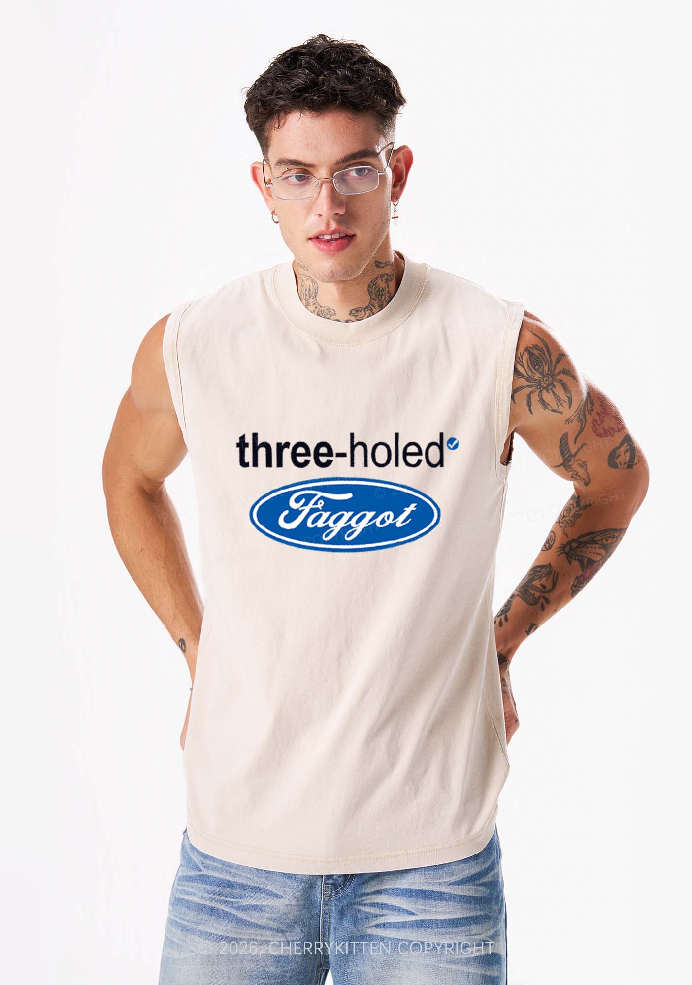 Three Holed Faggot Pride Y2K Washed Muscle Tank Cherrykitten