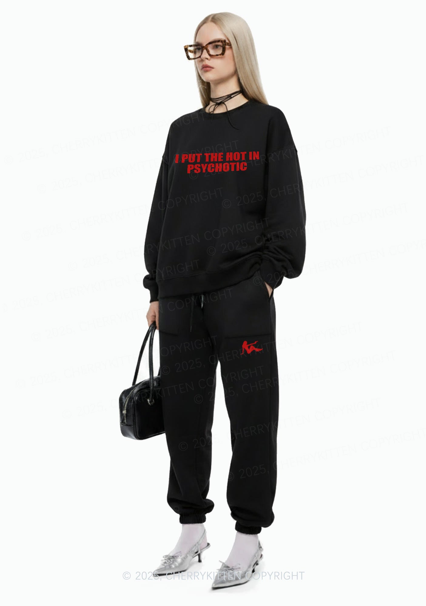 I Put The Hot In Psychotic Y2K Fleece Sweatshirts Set Cherrykitten
