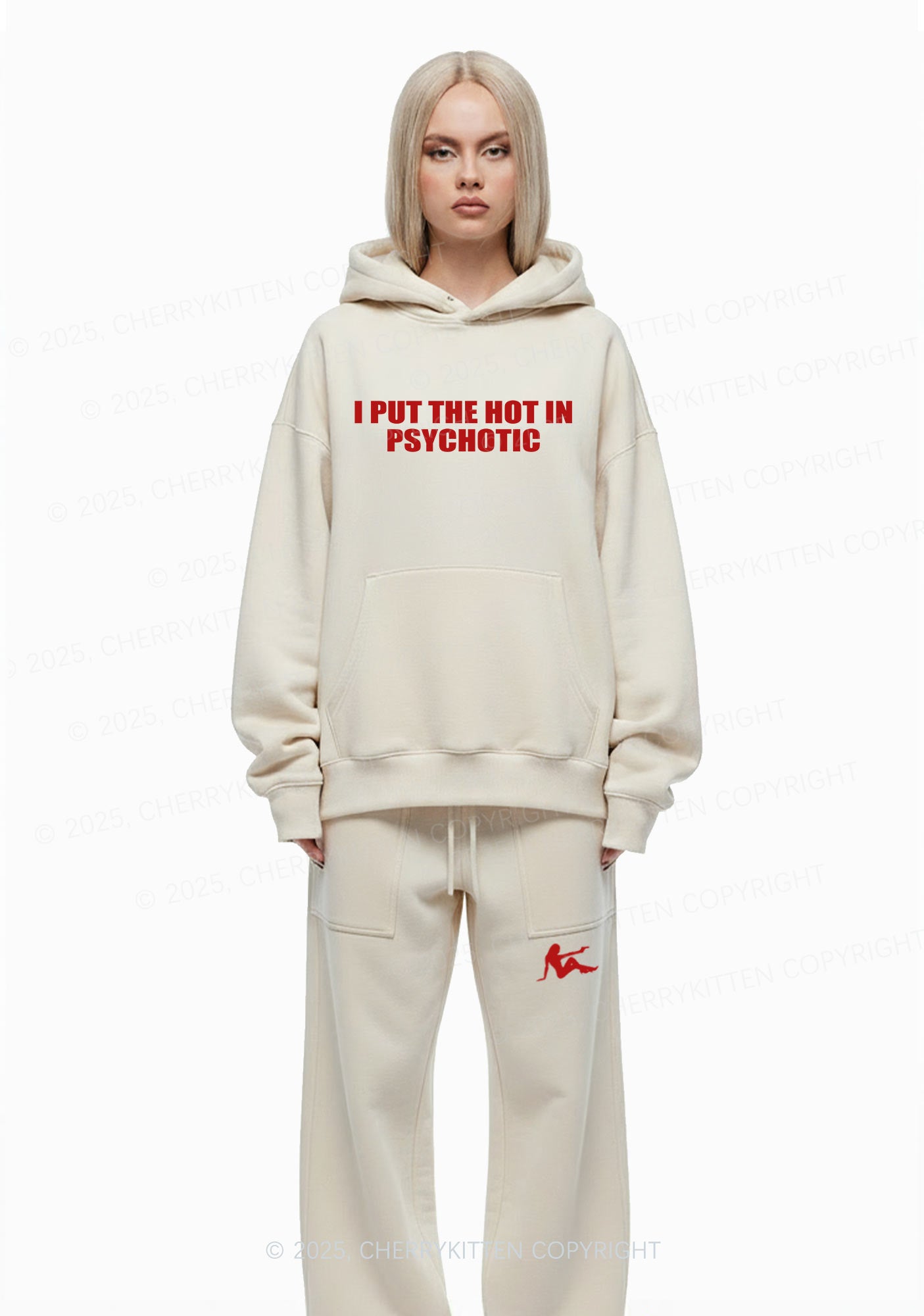 I Put The Hot In Psychotic Y2K Fleece Hoodie Set Cherrykitten