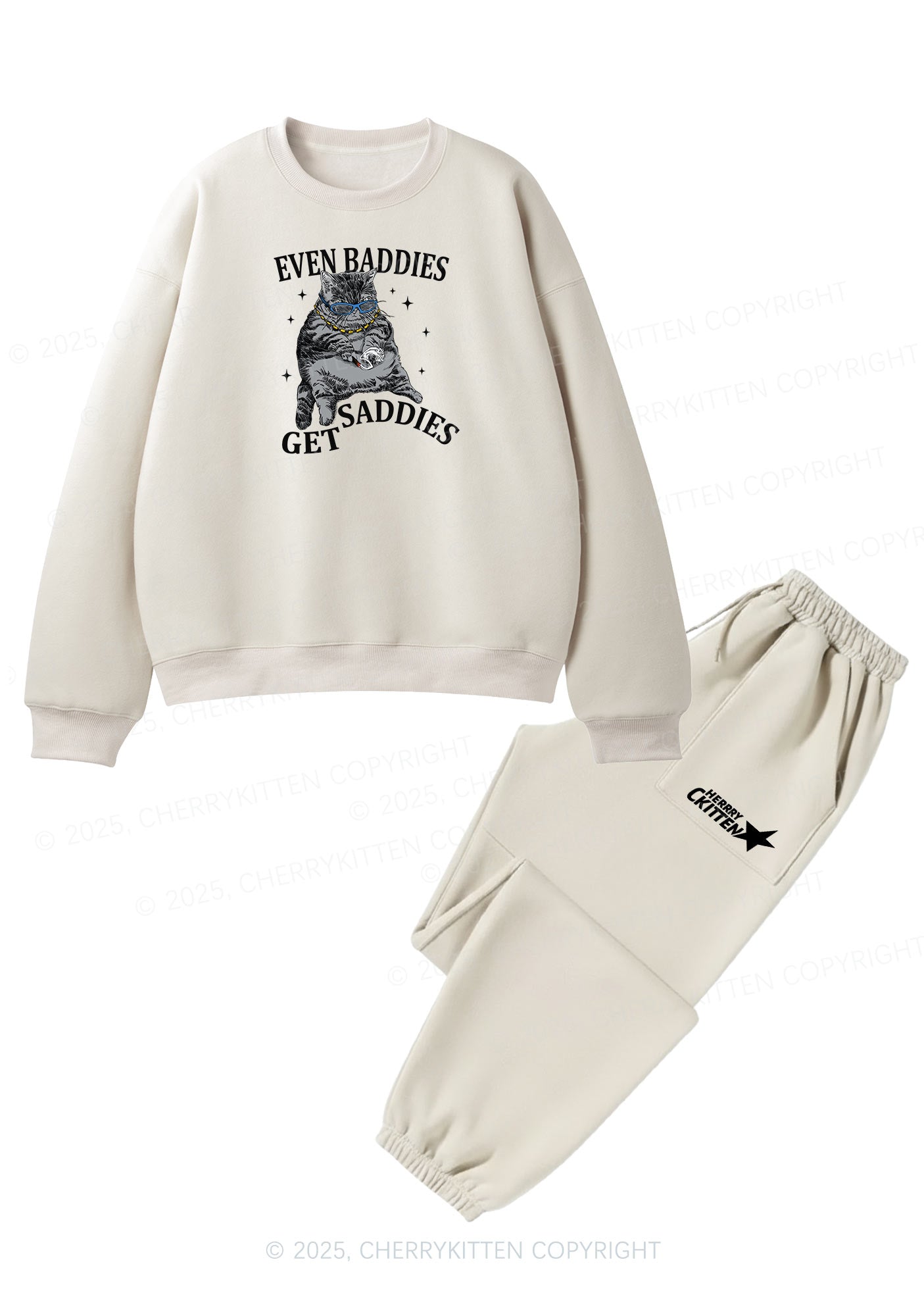 Even Baddies Get Saddies Y2K Fleece Sweatshirts Set Cherrykitten