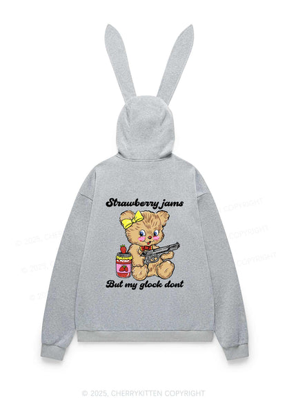 Strawberry Jams Bear Y2K Bunny Ear Zip Hoodie Cherrykitten