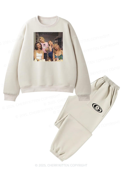 Girl Puzzled Y2K Fleece Sweatshirts Set Cherrykitten