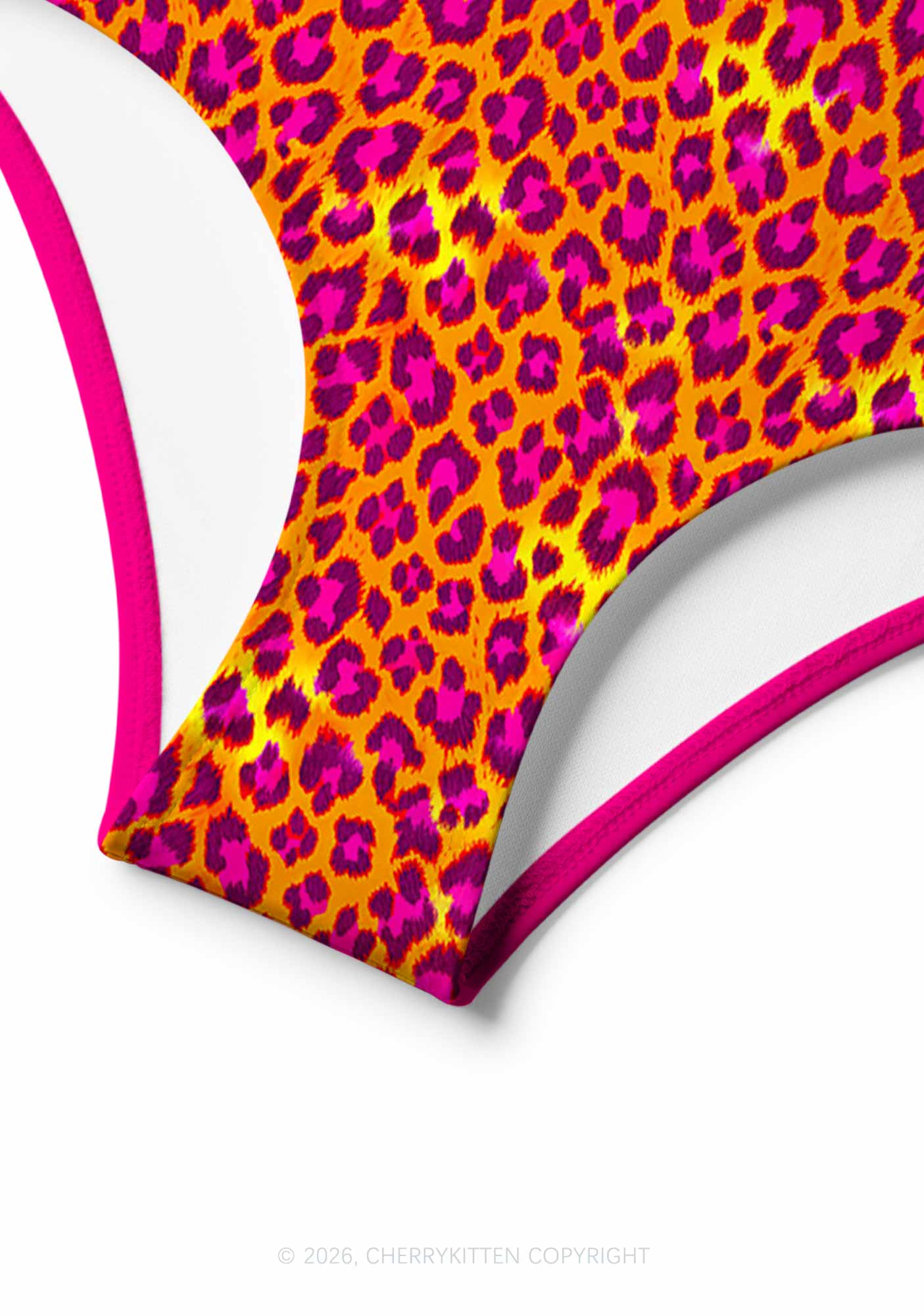 Orange Hot Pink Leopard Y2K Print Bikini Set Cherrykitten