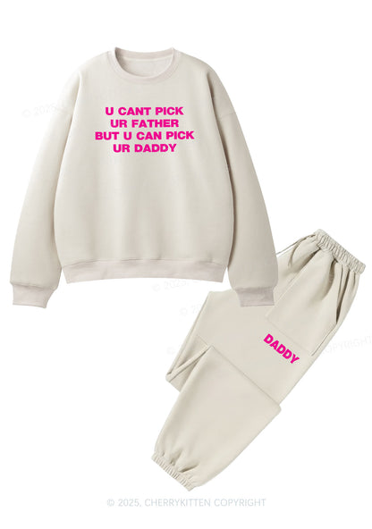 U Can Pick Ur Daddy Y2K Fleece Sweatshirts Set Cherrykitten