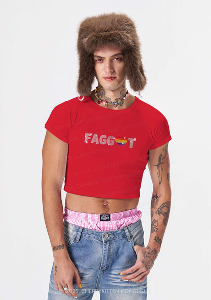 Rhinestone Rainbow Heart Faggot Pride Y2K Baby Tee Cherrykitten