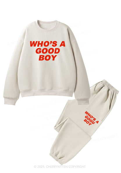 Whos A Good Boy Y2K Fleece Sweatshirts Set Cherrykitten