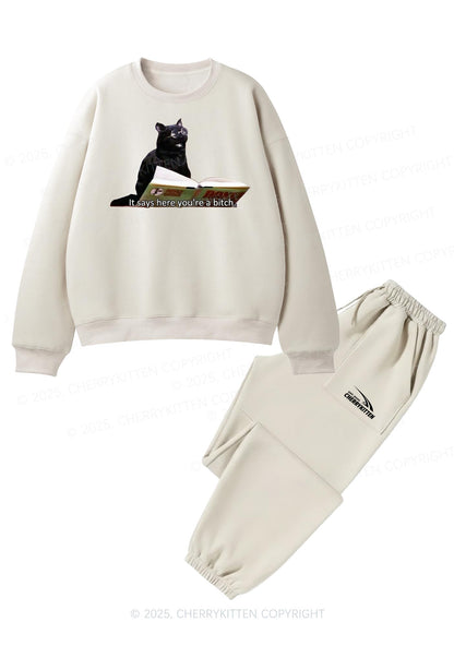 It Says Here Youre A Bixxh Y2K Fleece Sweatshirts Set Cherrykitten