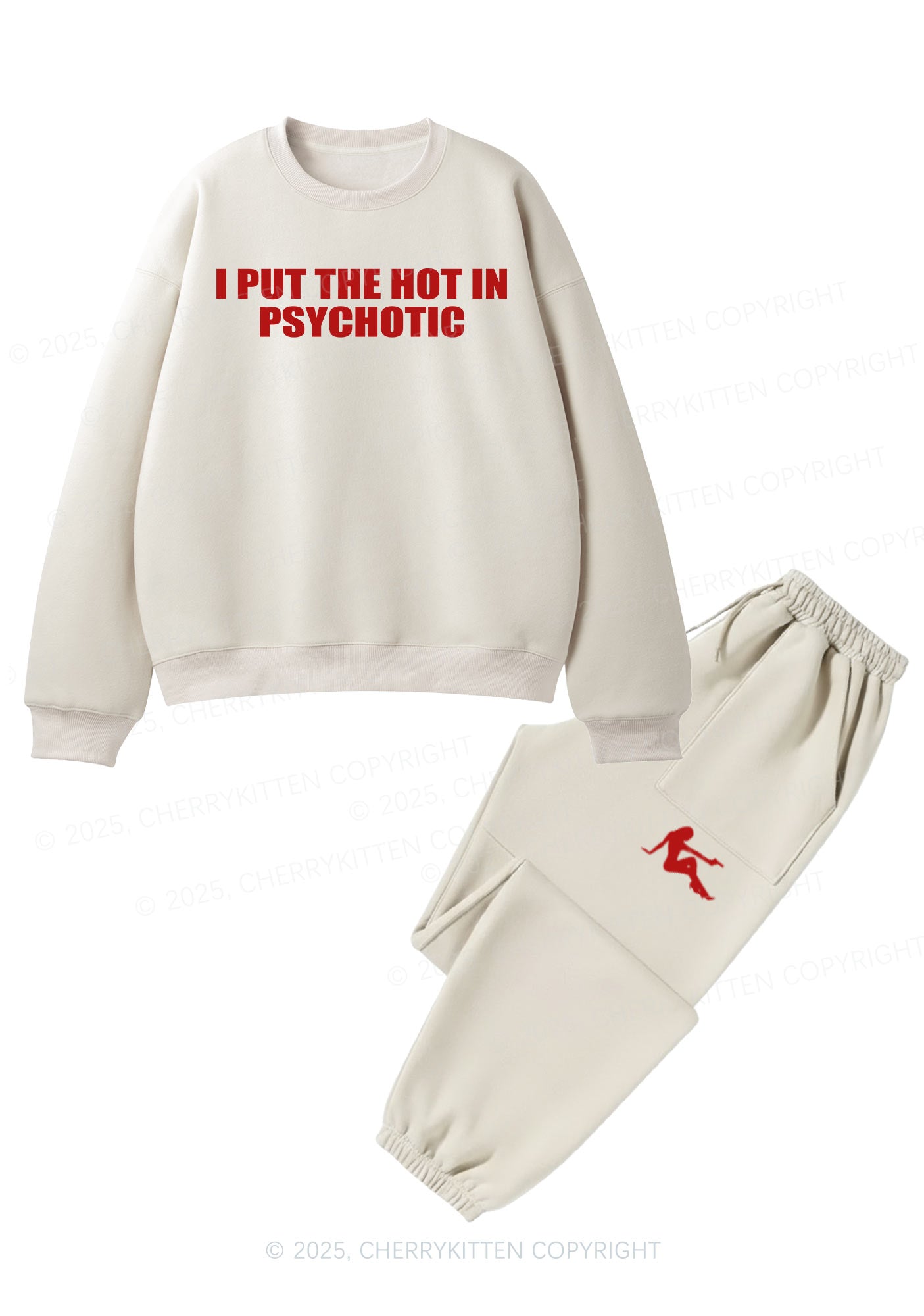 I Put The Hot In Psychotic Y2K Fleece Sweatshirts Set Cherrykitten